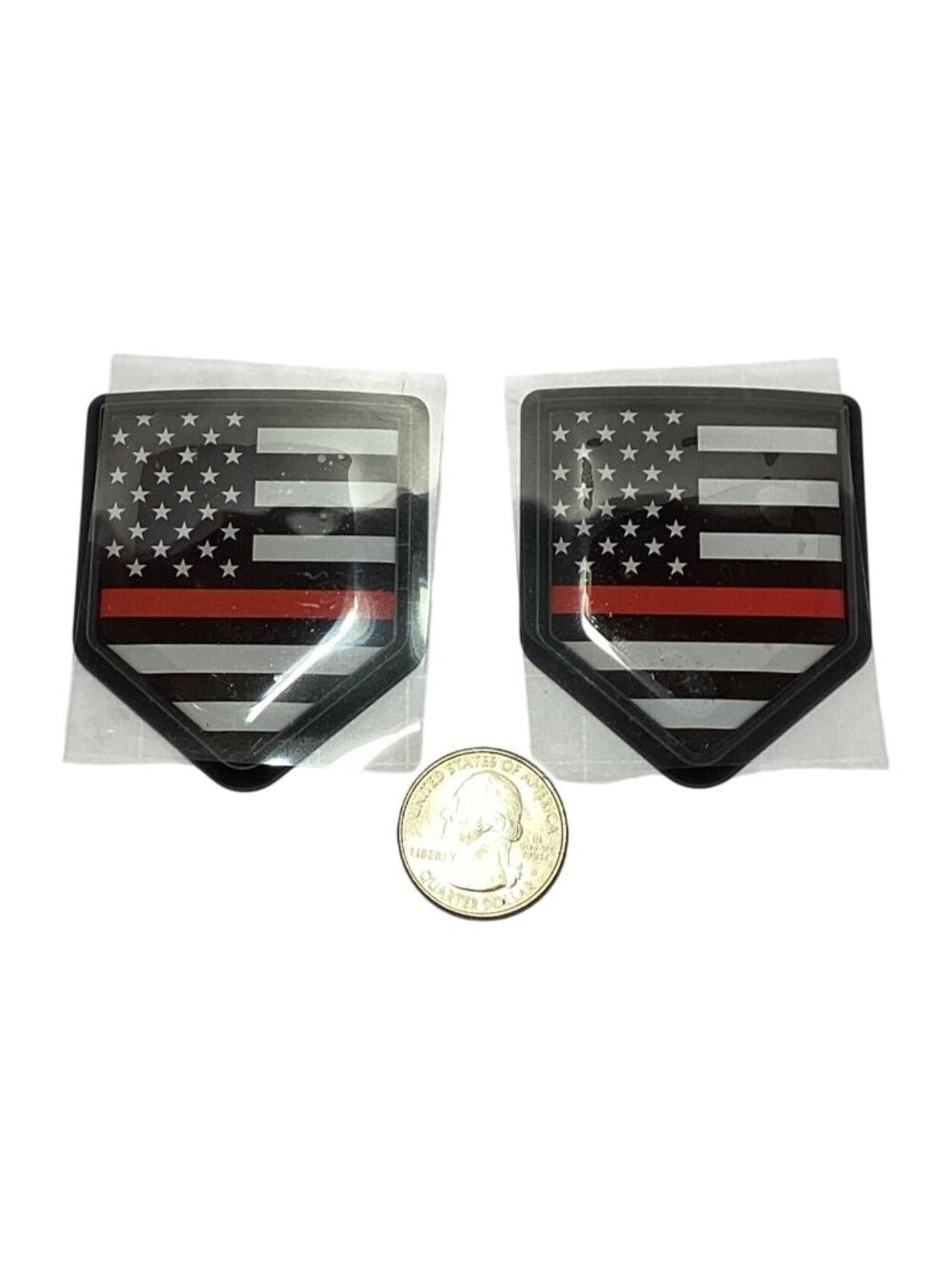 2 Pcs Thin Red Line American BADGE High Gloss Emblem Badge Adhesive Back NEW